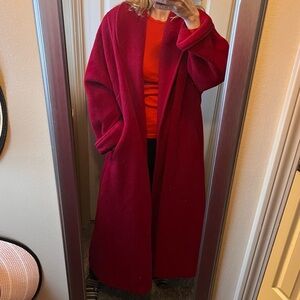 MaxMara Made in Italy Long Red Alpaca–Wool Blend Coat – Size 12 (IT 46)